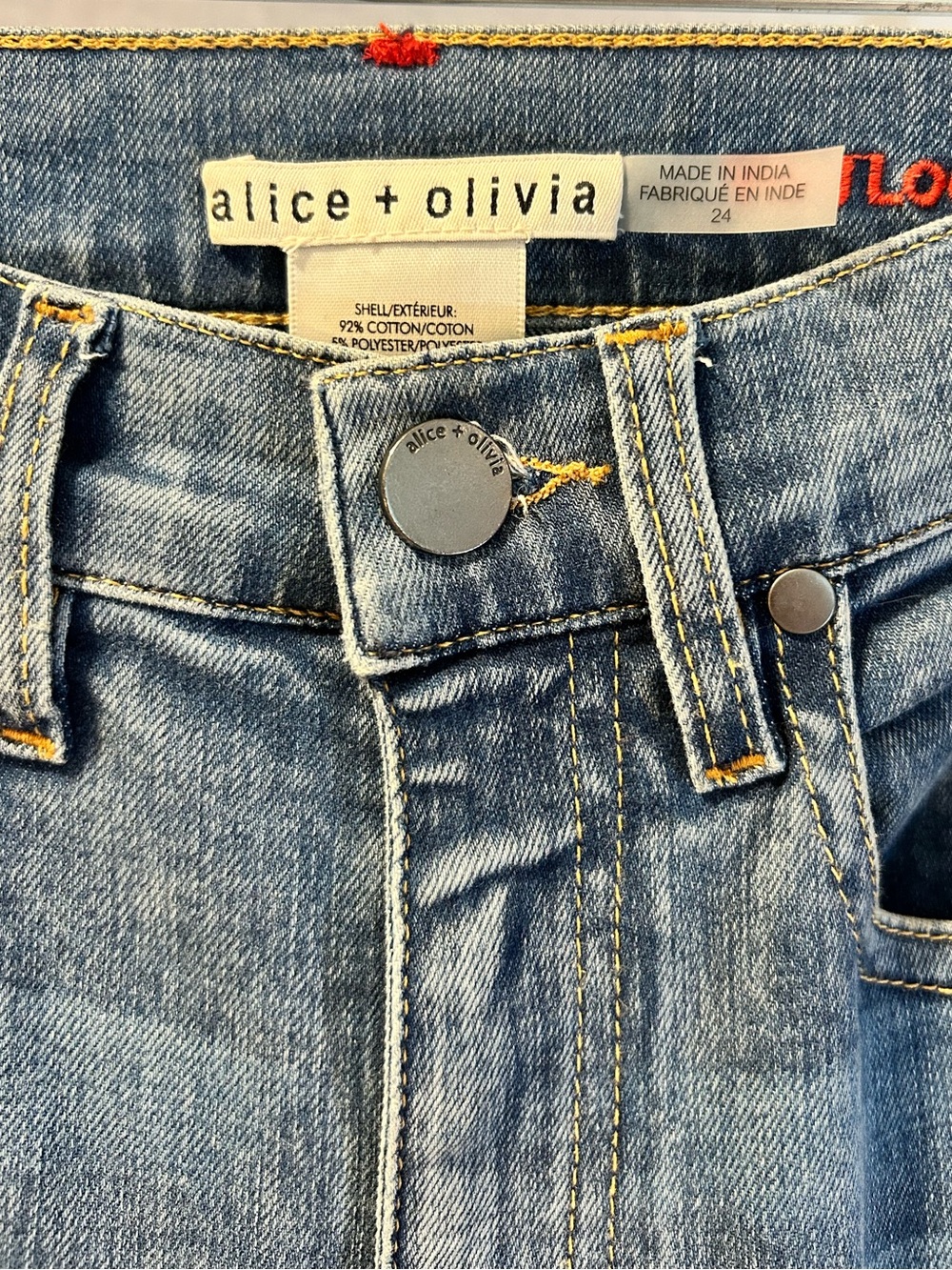 Alice + Olivia Denim Flare Jeans with Multicolor Paisley Embroidery - Picture 2 of 16